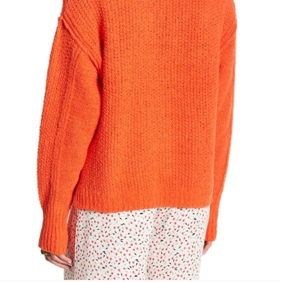 Free People Coco V-neck Cozy Soft Oversized Orange Chunky Knit Sweater - Picture 5 of 10